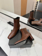 YSL 25 Chelsea Mid-heeled Boot Brown Calfskin 520777