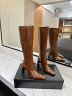 YSL 25 Zipper Sleeve Boot Brown Cowhide 520789