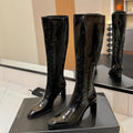 YSL 25 Zipper Sleeve Boot Black Patent Cowhide  520791