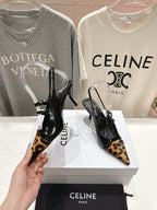 Celine 25C Judy Double Strap Mary Jane Slingback Black mix Brown  Sheepskin 236777