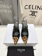 Celine 25C Judy Double Strap Mary Jane Slingback Black mix Brown  Sheepskin 236777