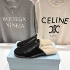 Prada 25s Furry Slippers Black Patent Sheepskin And Wool 535490