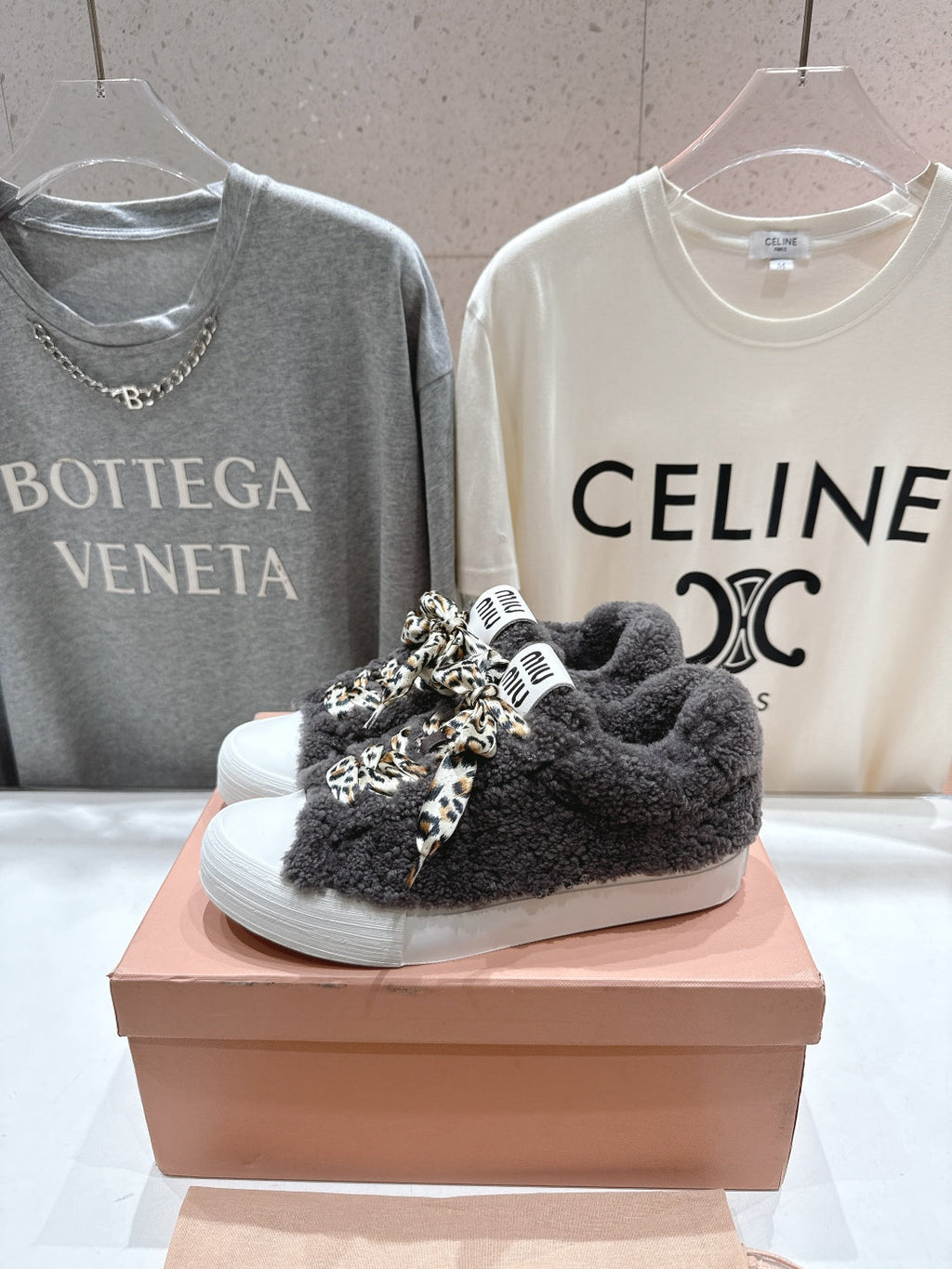 MiuMiu 25 Sneaker Gray Leopard Cowhide Wool 535582