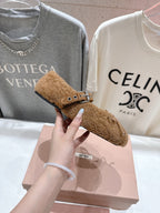 MiuMiu 25 Ballet Flat Brown Lambskin Wool 535593