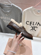 MiuMiu 25 Fur Loafer Brown mix Beige Cowhide 535595