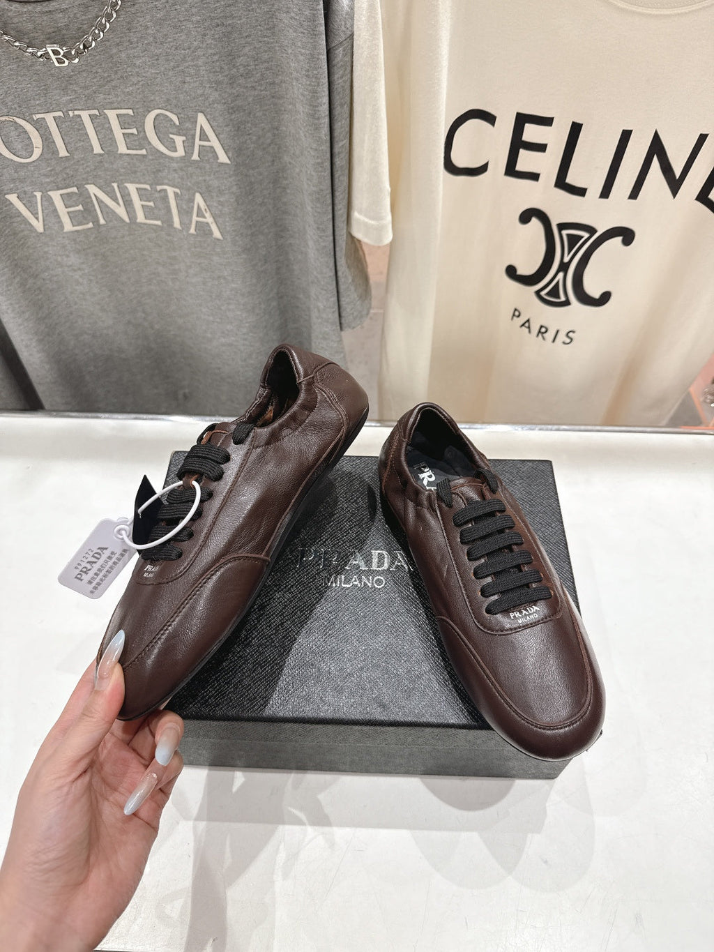 Prada 25s ballet flats dark brown sheepskin 535498