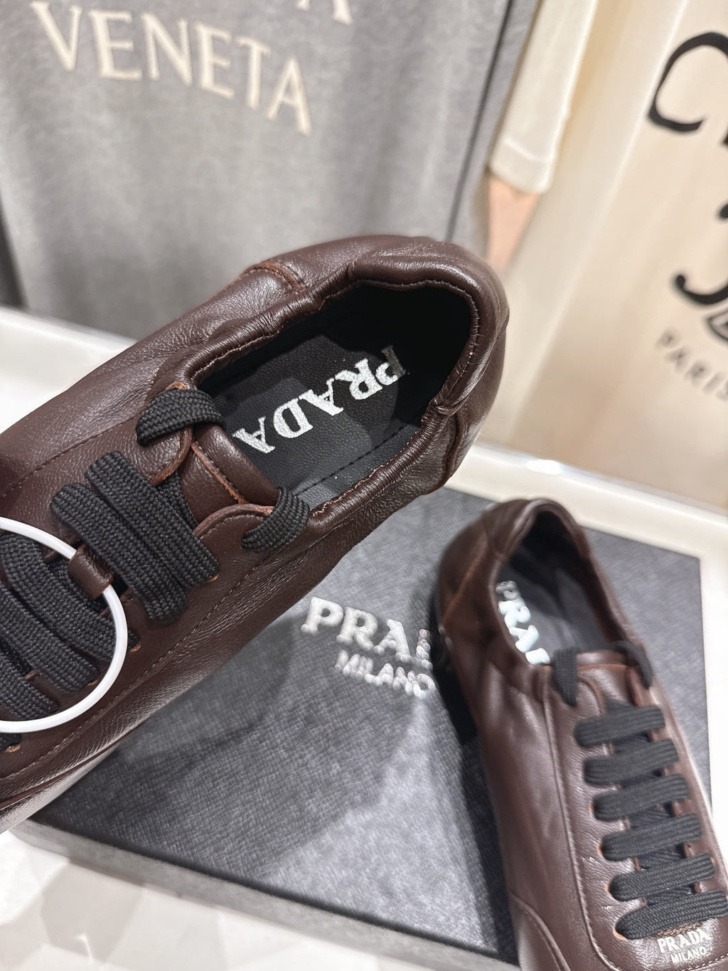Prada 25s ballet flats dark brown sheepskin 535498