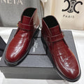 YSL 2025 Brogue Chelsea Ankle Boots Loafer Burgundy Cowhide 567585