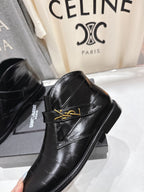 YSL 2025 Brogue Chelsea Ankle Boots Loafer Black Cowhide 567586