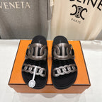 HM 26ss Pig Nose Sandals Black Taupe Metallic Cowhide 641272
