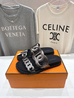 HM 26ss Pig Nose Sandals Black Taupe Metallic Cowhide 641272