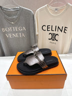 HM 26ss Sandals Black Taupe Metallic Cowhide 641274