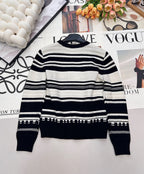 CC 26 Striped Plush Letter Knit Sweater Black White Wool 785169