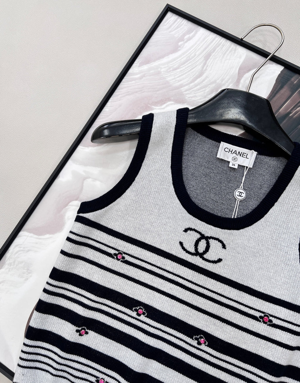 Chanel 2026 Striped Knit Vest Black White Wool Nylon