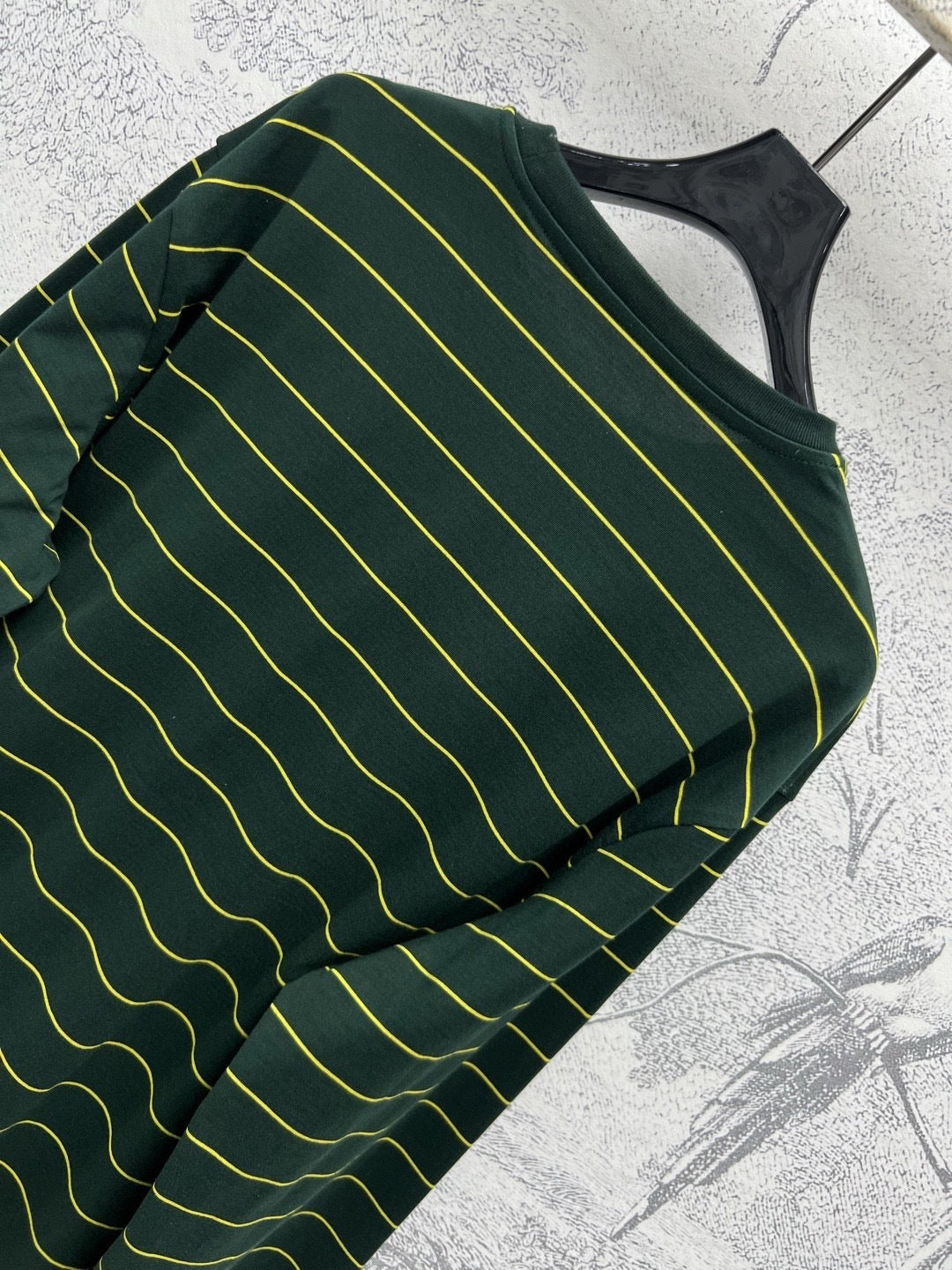 Miu Miu 25 Striped Long-sleeved T-shirt Green Cotton