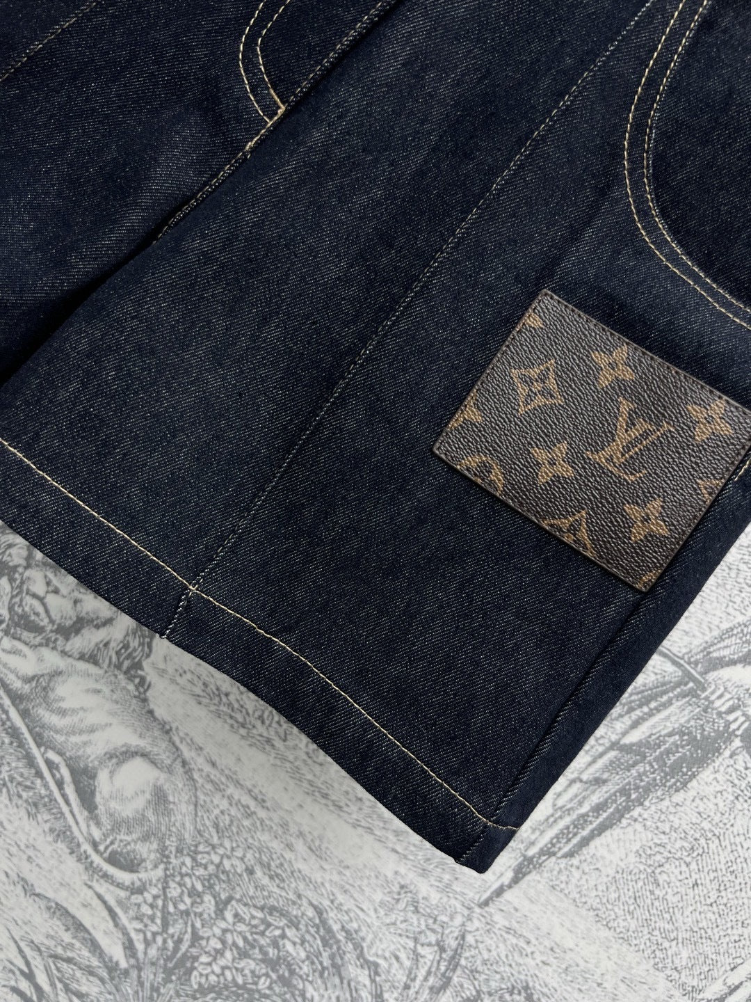 LV 25 Denim Shorts  Black Cotton