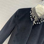 CD 25 Beaded Collar Small Jacket Black Silk Velvet