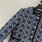 CD 25 Round Neck Suit Small Jacket Blue Cotton Silk