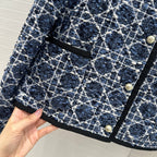 CD 25 Round Neck Suit Small Jacket Blue Cotton Silk