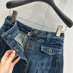 Miu Miu Denim Pleated Long Skirt Blue Cotton