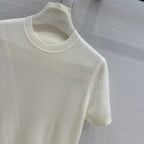 Hm 25  Hollow Knit Short-Sleeve Top White Tencel Cotton