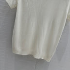 Hm 25  Hollow Knit Short-Sleeve Top White Tencel Cotton
