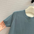 Hm 25  Hollow Knit Short-Sleeve Top Blue Green Tencel Cotton