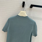 Hm 25  Hollow Knit Short-Sleeve Top Blue Green Tencel Cotton