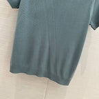 Hm 25  Hollow Knit Short-Sleeve Top Blue Green Tencel Cotton