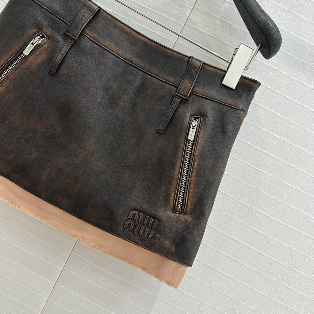 Miu Miu 25 Short Skirt Black Brown Sheepskin