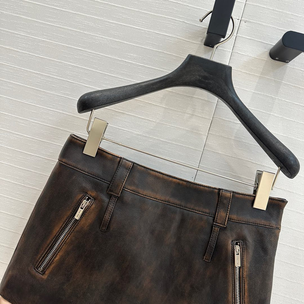 Miu Miu 25 Short Skirt Black Brown Sheepskin