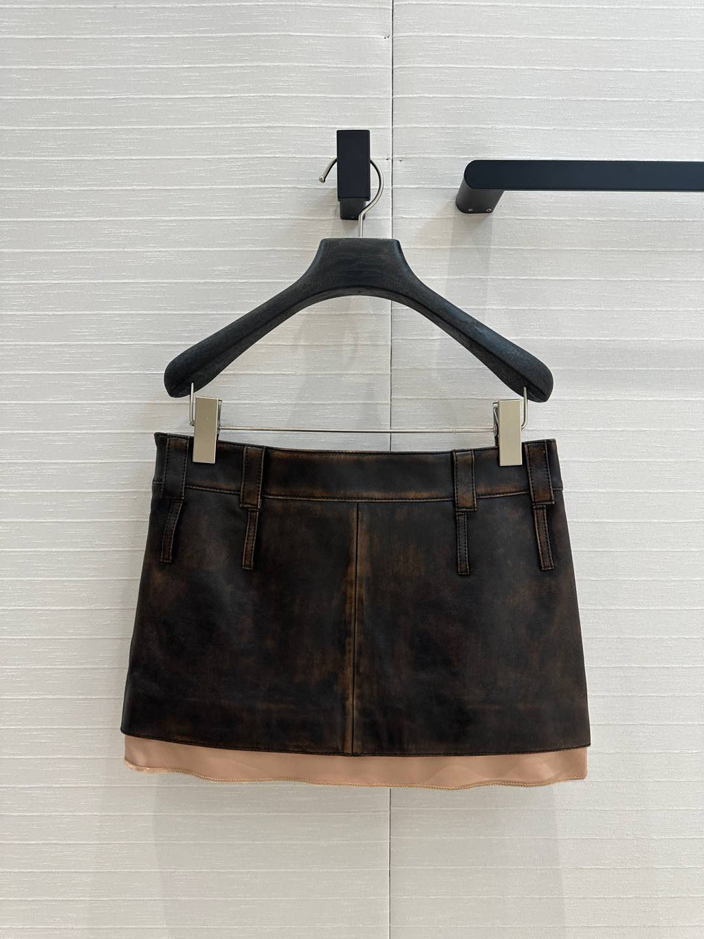 Miu Miu 25 Short Skirt Black Brown Sheepskin