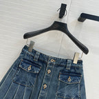 Miu Miu Denim Pleated Short Skirt Blue Cotton