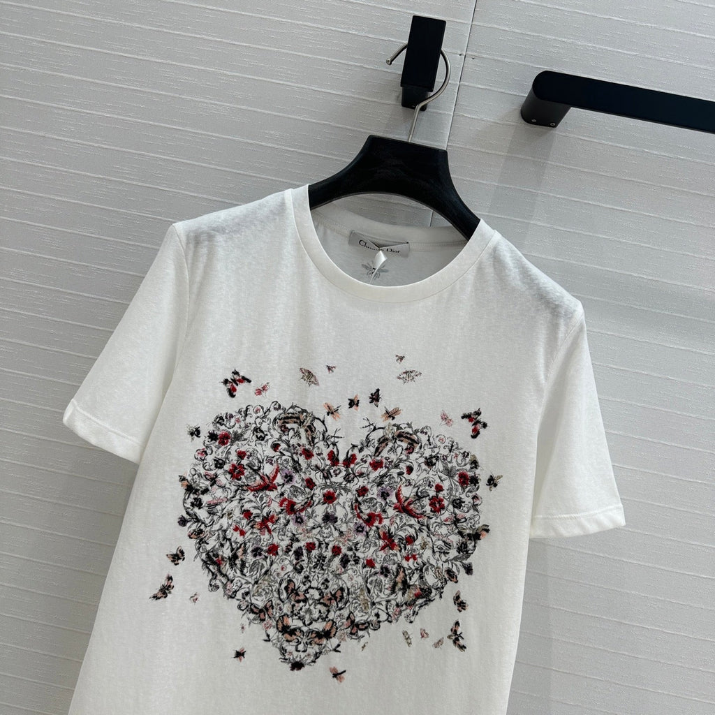 CD Heart T-shirt White Cotton Polyester