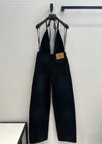 Prada 25 Halter Ntube Top Suspender Jumpsuit Black Cotton