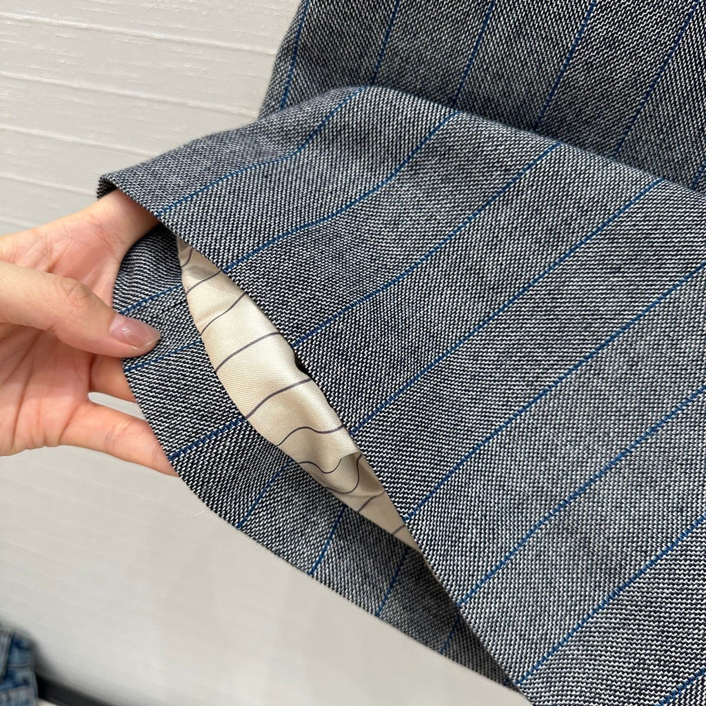 Prada Striped Vest Dress Gray Wool Polyester
