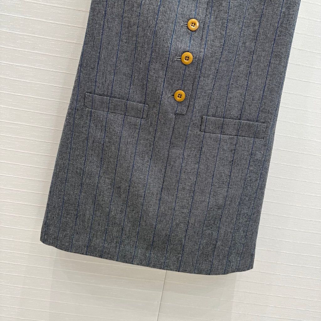 Prada Striped Vest Dress Gray Wool Polyester