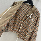 Miu Miu Pattern Hooded Jacket Beige Brown Polyester