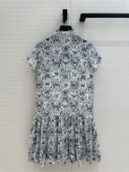 CD 2025 Butterfly Printed Long Skirt White mix Navy Blue Cotton