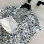 CD 2025 Butterfly Printed Long Skirt White mix Navy Blue Cotton