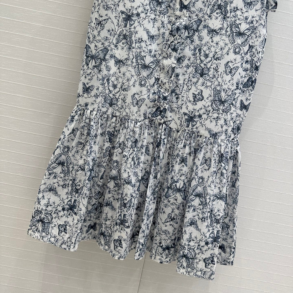 CD 2025 Butterfly Printed Long Skirt White mix Navy Blue Cotton