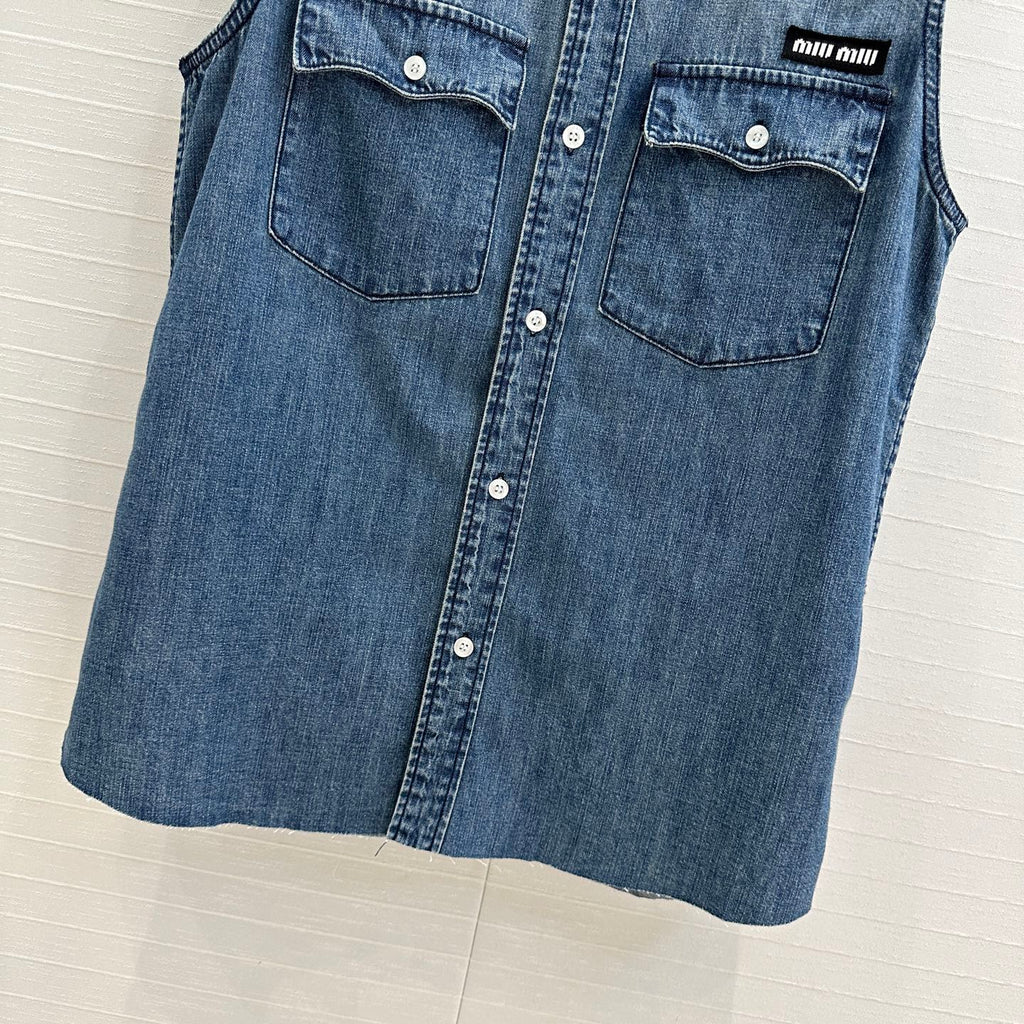 Miu Miu 25 Denim Shirt Vest Blue Cotton