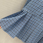 Miu Miu Plaid Pleated Shirt Dress Blue Cotton