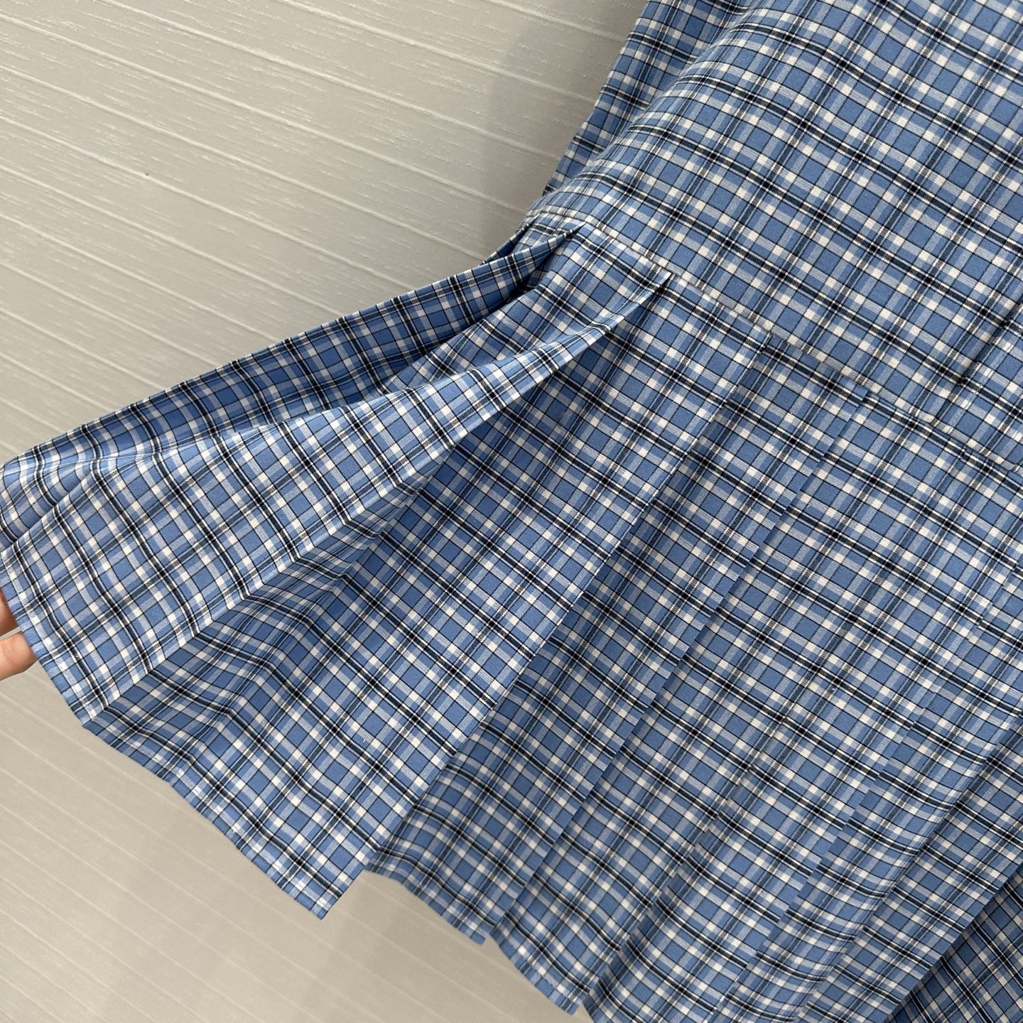Miu Miu Plaid Pleated Shirt Dress Blue Cotton