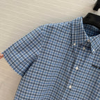 Miu Miu Plaid Pleated Shirt Dress Blue Cotton