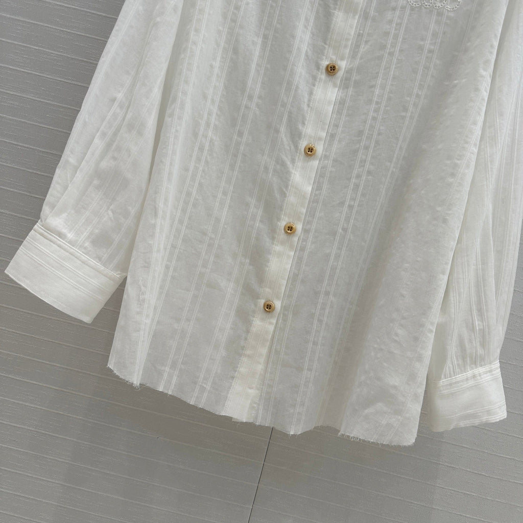 Loewe Hollow Logo Embroidered Striped Shirt White Cotton