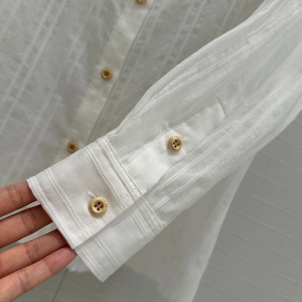 Loewe Hollow Logo Embroidered Striped Shirt White Cotton
