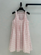Loewe Plaid Suspender Skirt Pink Cotton
