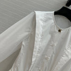 LV 25 Pleated Waist Round Neck Shirt White Cotton