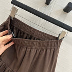 CD Pleated Long Skirt Brown Linen